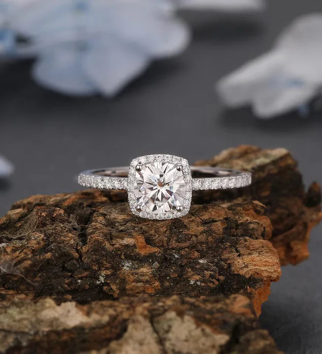 Moissanite Square Halo Ring