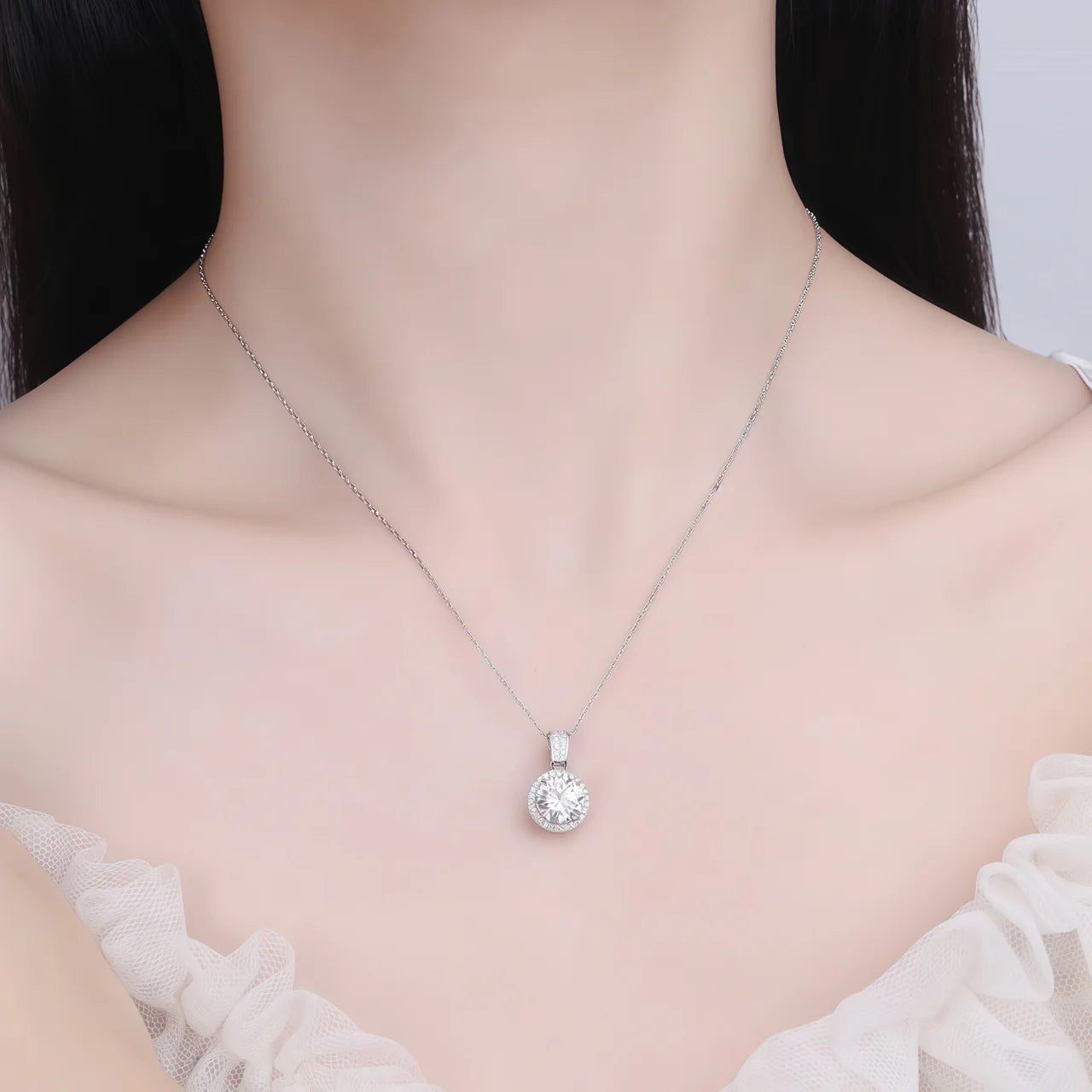 Moissanite Halo Necklace