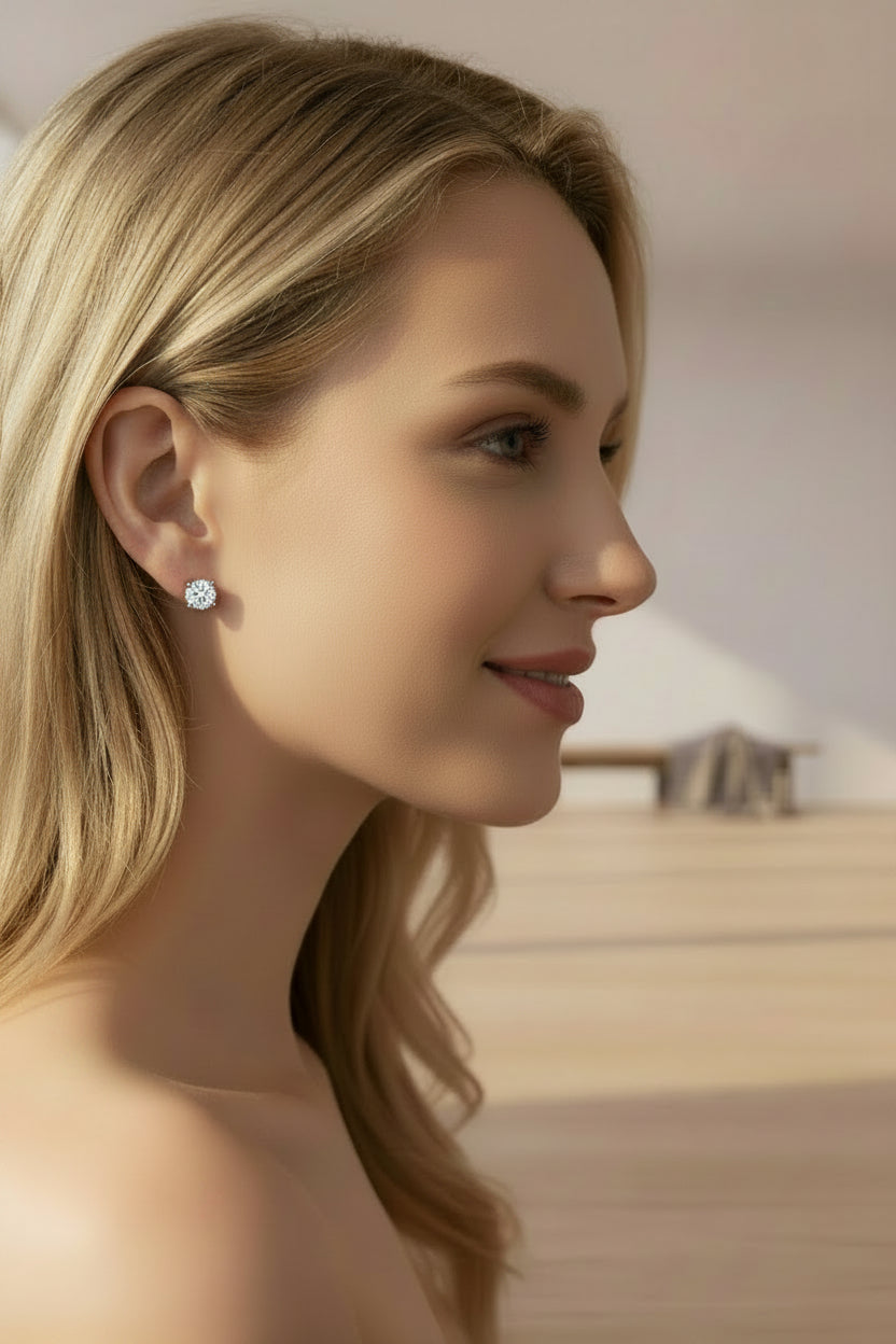 Pair of 3mm moissanite earrings 925 sterling silver.